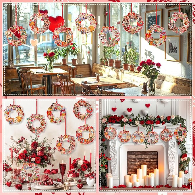Hollowfly 48 Sets Vintage Valentine's Day Wreath Craft Kits - Image 6