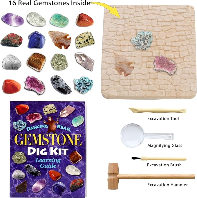 DANCING BEAR Gem stone Dig Kit, Excavate 16 Real Gems & Crystals including - Image 2