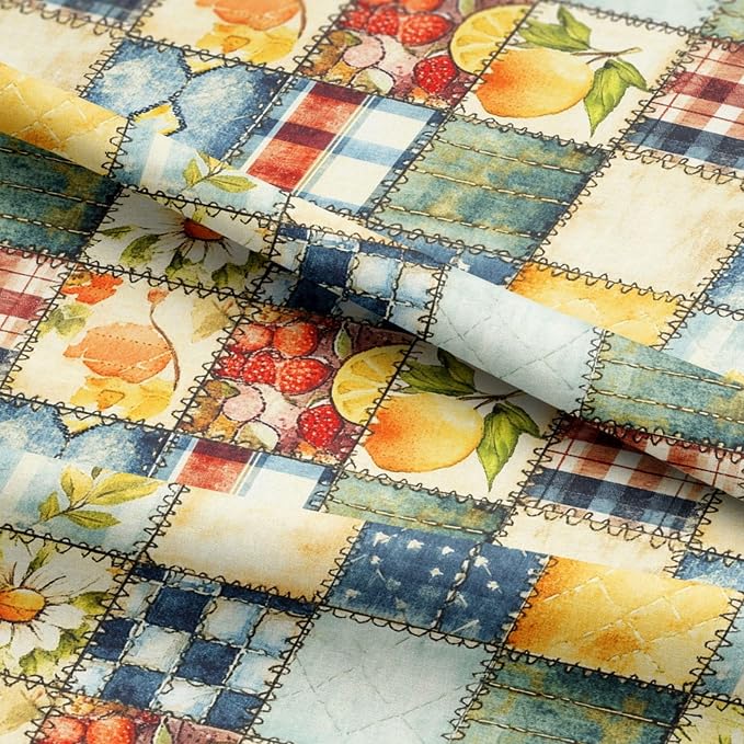 Patchwork Cotton Fabric Panel 61 x 36.6 Inches, Lemon Fruit Quilt Style Pattern - Image 7