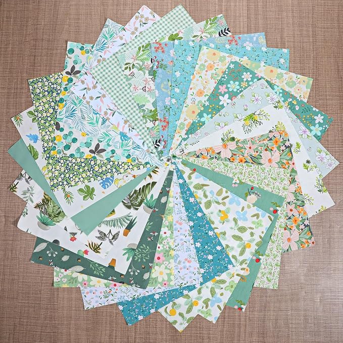 70 Pcs 10 x 10 Inch Green Floral Cotton Fabric Squares, Precut Printed - Image 6