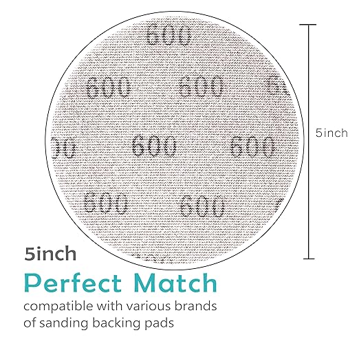 Mesh 5 inch 6 inch Sanding Discs 35PCS Hook and Loop Sanding Discs, Dust-Free, Ideal for Metal, Wood, Composites, Stock Removal, and Fine Finishing (5in, 600 Grit)