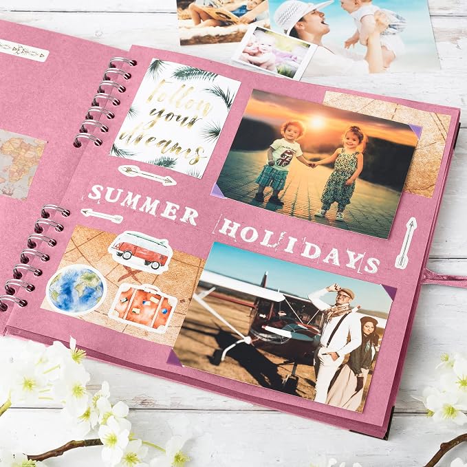 Bstorify 10 x 10 Inches Scrapbook Album 70 Pages Pink Thick Kraft Paper Corner - Image 5