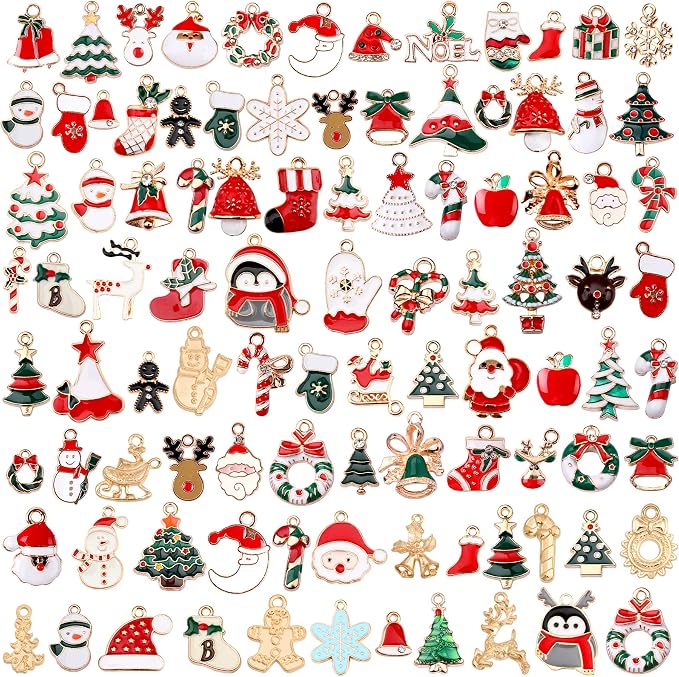 SANNIX 110Pcs Christmas Charms Gold Enamel Jewelry Making Charms Pendant by SANNIX