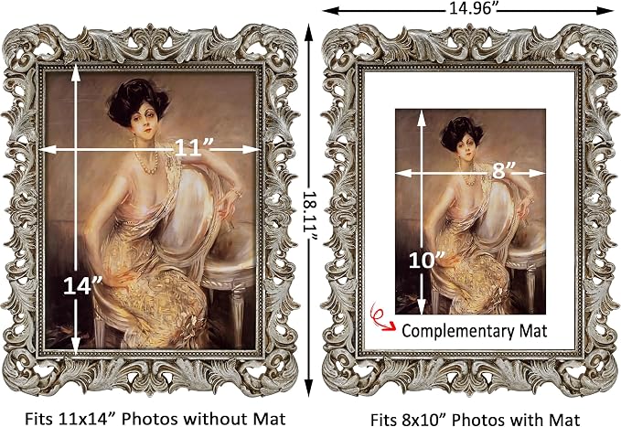 11x14 Picture Frame Silver Ornate Vintage Antique Gothic Baroque | Wall Display - Image 4