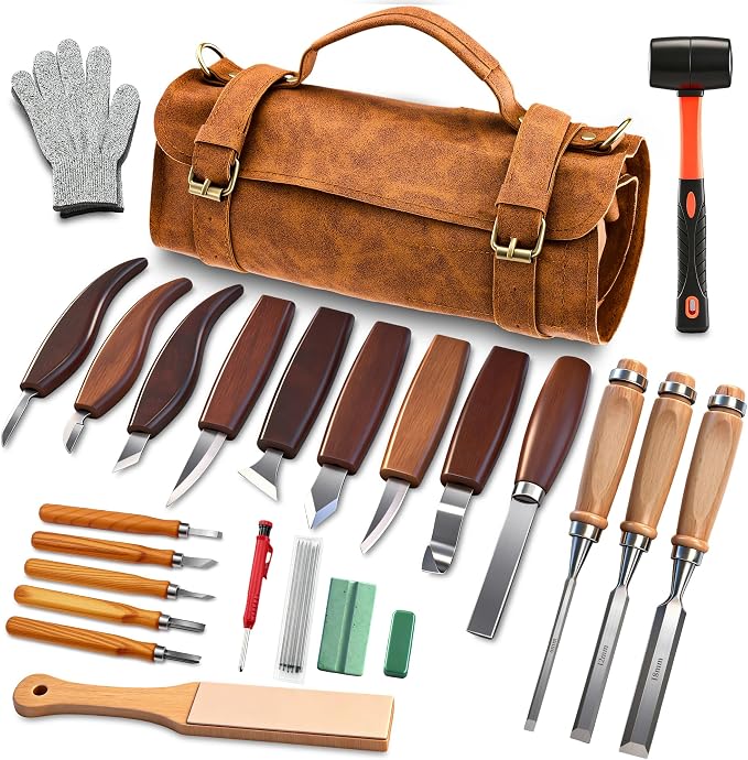 SakerNeo Deluxe Wood Carving Kit whittling kit, 25 Piece Wood Carving Tools by TheBrandPerfected