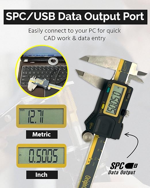 iGAGING Absolute Origin 0-6" Digital Caliper, IP54 Stainless Steel, SPC/USB Output Port, Inch & Metric Modes, Case, Manual