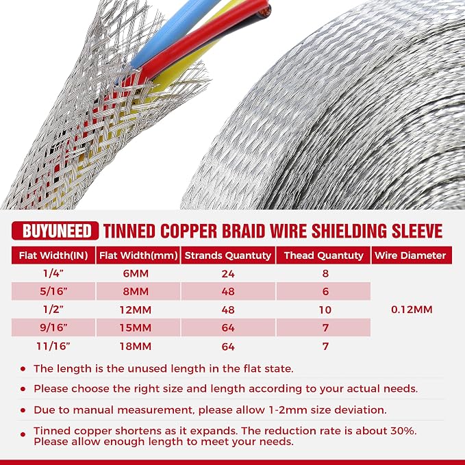 Tinned Copper Braid Metal Cable Shielding Sleeve Ground Straps Interference - Image 8