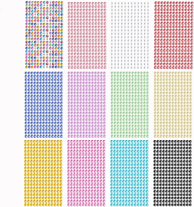 3120pcs 6mm Self-Adhesive Rhinestone Stickers Gem Stickers Jewels Crystal by Buylorco