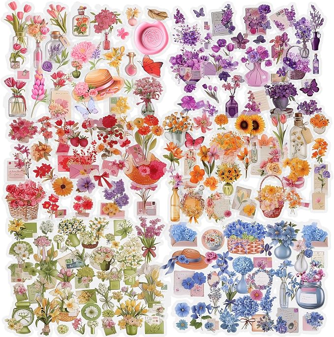 Pengxiaomei 375 Pcs French Flower Stickers by Pengxiaomei