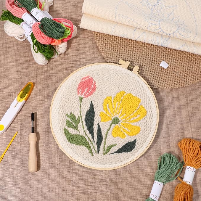 3 Pcs Punch Needle Kits, 7.87 Inch Flower Punch Needle Kit Sunflowers and - Image 6