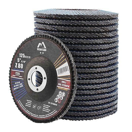 Merryland Flap Disc 5 inch Metal for Angle Grinder, 5inch 80 Grit T29 Flap Wheel 20 Pack, Blue Zirconium Corundum INOX Stainless Steel Iron Universal, Craft-Line FC1108414-20