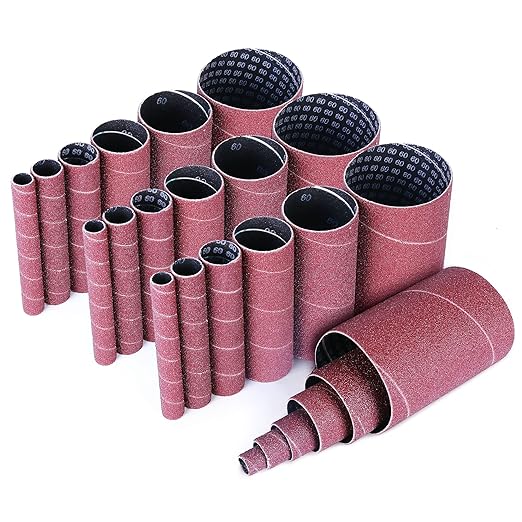 LotFancy 24PCS Spindle Sander Sleeves, 60 Grit Sanding Sleeves, Aluminum Oxide Abrasive, 4-1/2” Length, 4 Each of 1/2”,3/4”,1”,1-1/2”, 2” and 3”