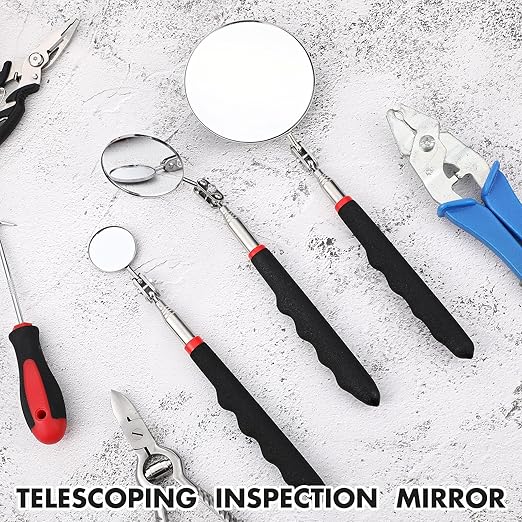 3 Pieces Telescoping Inspection Mirror Stainless Steel Extendable Mechanic Mirror with Long Handle Tool for Technicians Mechanics Contractors Eyelashes Mouth and Other Small Parts(Black)