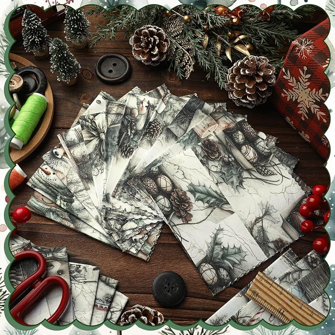HunnmingRe 20 Pcs 10''x10'' Vintage Green Christmas Quilting Fabric Square - Image 3