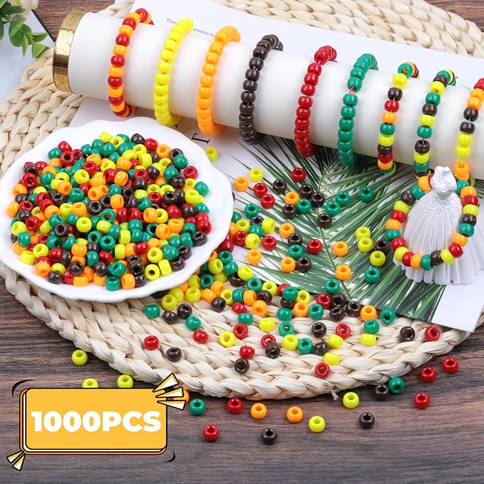 Fall Pony Beads for Friendship Bracelets 1000 Pcs 6x9mm Autumn Thanksgiving - Image 3