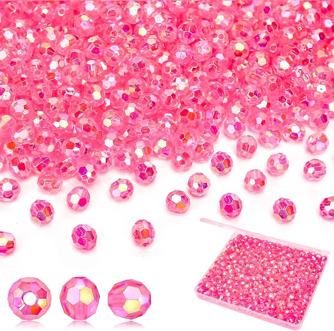 BONNY BOXX 1000pcs 6mm Acrylic Faceted Round Crystal Beads Transparent Pink AB by BONNY+BOXX