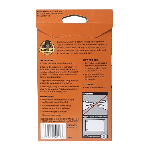 Gorilla Mounting Putty, Natural Tan Color, 84 Pre-Cut Squares - Image 4