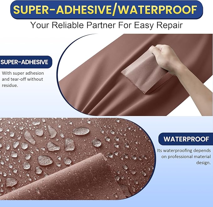 Self-Adhesive Canvas Repair Tape, 4" x 79" Waterproof Canvas Repair Patch, Fabric Patch Repairs Kit for Furniture, Tents, Sunbrellas, Boat Covers Awnings, Couches, Clothes, Bags Dark Brown