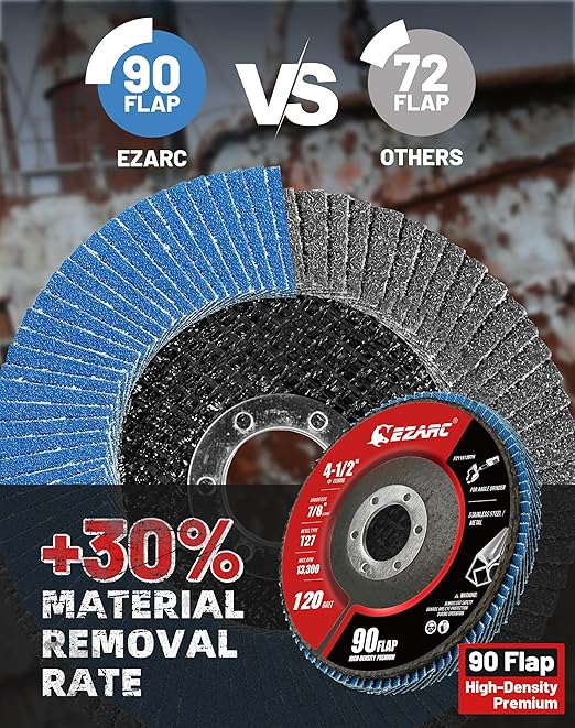 EZARC 12 Pack 120 Grit Flap Discs 4 1/2 for Angle Grinder, 4.5" x 7/8" T27 High Density Jumbo Zirconia Sanding Disc for Rust Removal, Finishing, Grinding, Deburring