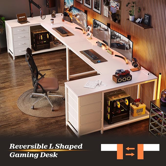 PRAISUN 61" L Shaped Desk with Power Outlets & USB-C Port, Reversible Computer - Image 7