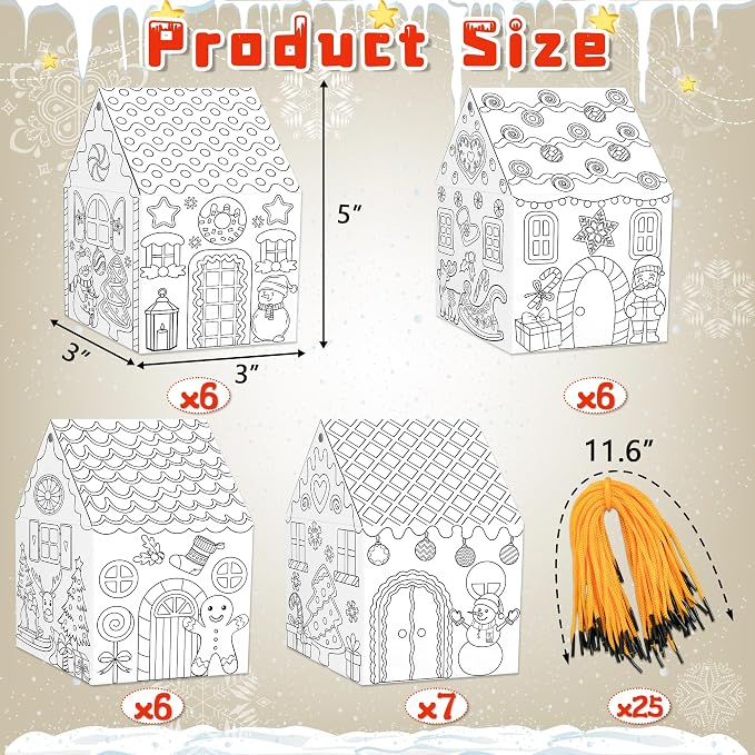 80UncleKimby 25Sets Christmas Crafts Gingerbread House Coloring Kit | Cardboard - Image 3