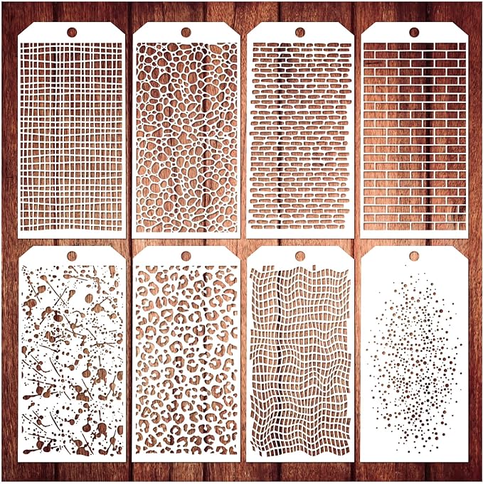 8 Pieces Stencils for Crafts, Leopard Brick Dot Layering Stencils Mixed Media by Boqon