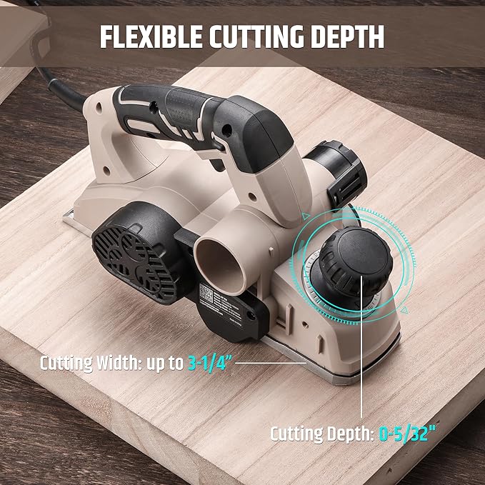 Corded Electric Hand Planer, 7.7 AMP 15000 RPM Power Wood Planer with Edge Guide and Dust Bag, 3-1/4 Inch Planing Width, for Wood Chamfer DIY, Smooth Finish Carpentry