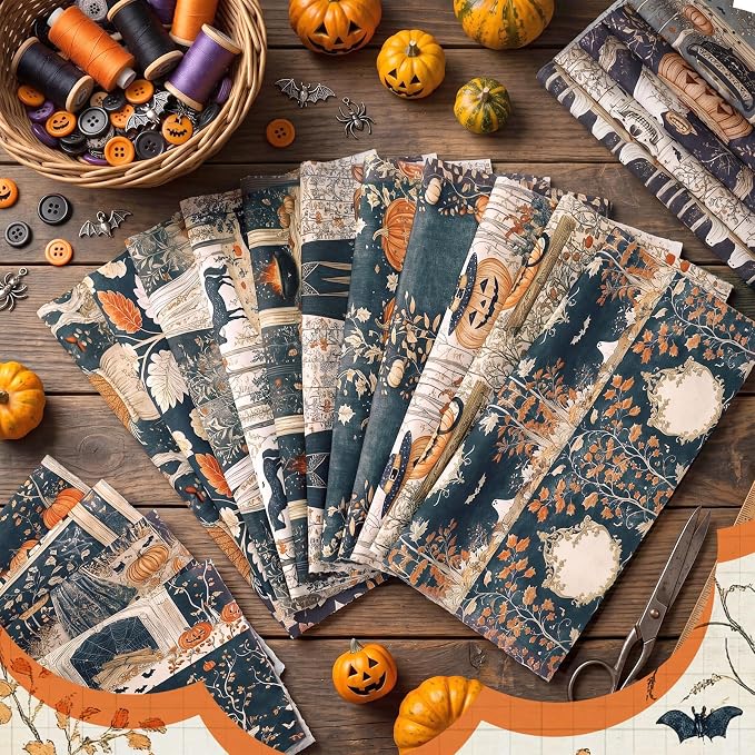 HunnmingRe 20 Pcs 10''x10'' Autumn Halloween Quilting Fabric Square Pumpkin - Image 3