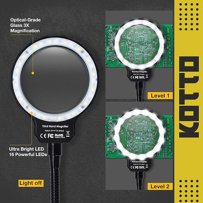 KOTTO LED Lighted Magnifying Third Hand Soldering PCB Holder Tool Five Arms - Image 3