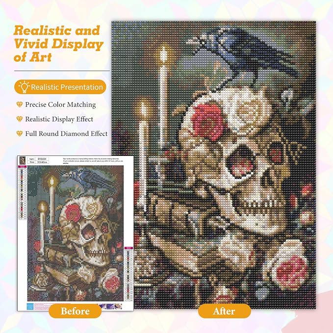 Skull Diamond Art Kits for Adults Beginners 12x16 in, DIY Craft Gift | Skeleton - Image 4