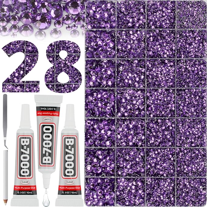 36000Pcs Amethyst Rhinestones for Bedazzling, Mixed Sizes 2-6mm Bedazzler Kit by Worthofbest