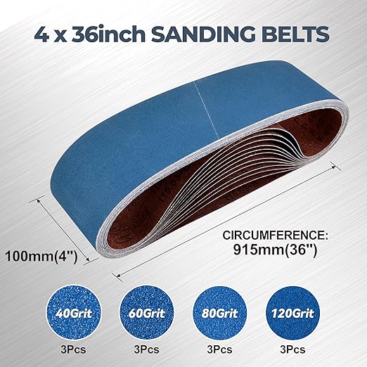4 x 36 Inch Zirconia Sanding Belts, 12Pcs 3 Each of 40/60/80/120 Assorted Grits, Belt Sander Sanding Belt for Knife Blade Sharpening, Metal Polishing, Derusting, Woodworking