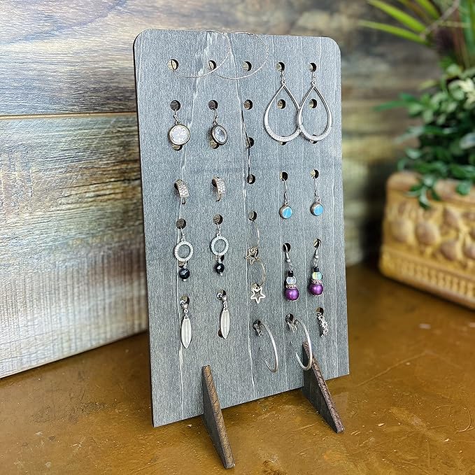 Torched Pegboard Display Stand for Jewelry, Craft Shows, Selling, Vendor Events, Tools, Peg Board Accessories Rack Organizer, Small 5.88" L x 4.3" W x 9.88" H, Ebony…