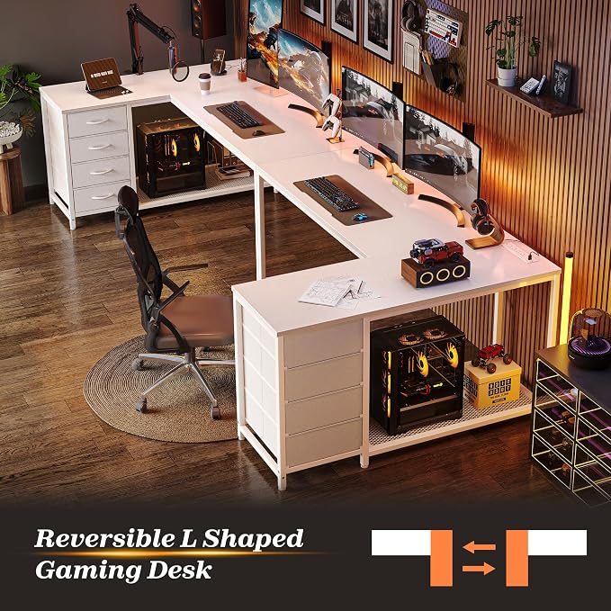 PRAISUN 53" L Shaped Desk with Power Outlets & USB-C Port, Reversible Computer - Image 9