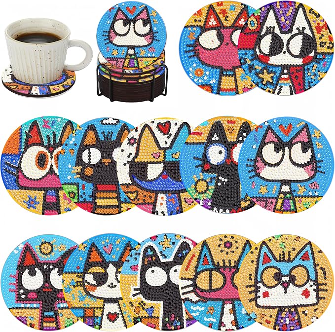 Bulerrylulu 12 Pcs Cat Diamond Painting Coasters Kits by Bulerrylulu