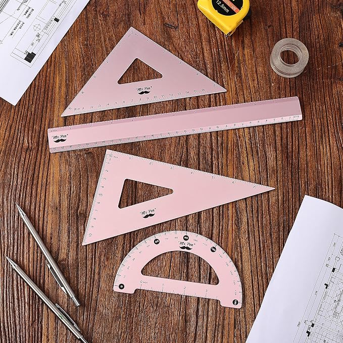 Mr. Pen- Metal Geometry Kit, 4 Pack, 45° & 30°/60° Set Squares | 6" Protractor - Image 8