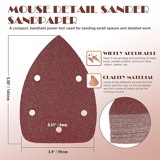 60 Grit Mouse Sander Sandpaper, Jamiikury 5 Hole Detail Sander Sandpaper Palm Sander Paper Mouse Sanding Pads Hook and Loop Sanding Sheets - Pack of 20