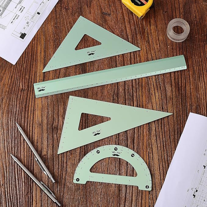 Mr. Pen- Metal Geometry Kit, 4 Pack, 45° & 30°/60° Set Squares | 6" Protractor - Image 8