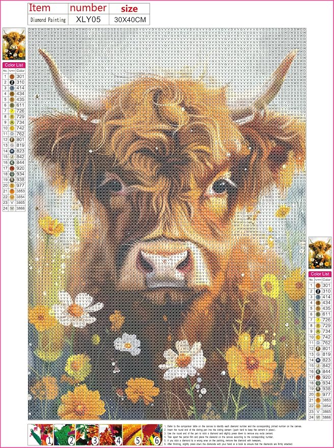 Naykow Highland Cow Diamond Painting Decor, Diamond Art Kits - Image 2