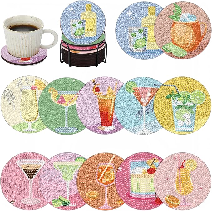 Bulerrylulu 12 Pcs Cocktail Diamond Painting Coasters Kits by Bulerrylulu