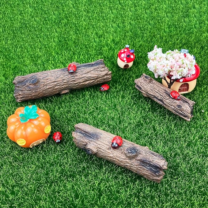 7Pcs Artificial Tree Stumps and Miniature Fake Stone Rocks - Image 4