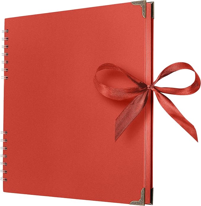 Bstorify Square Scrapbook Photo Albums 80 Pages Red Thick Paper, Ribbon Closure by Bstorify