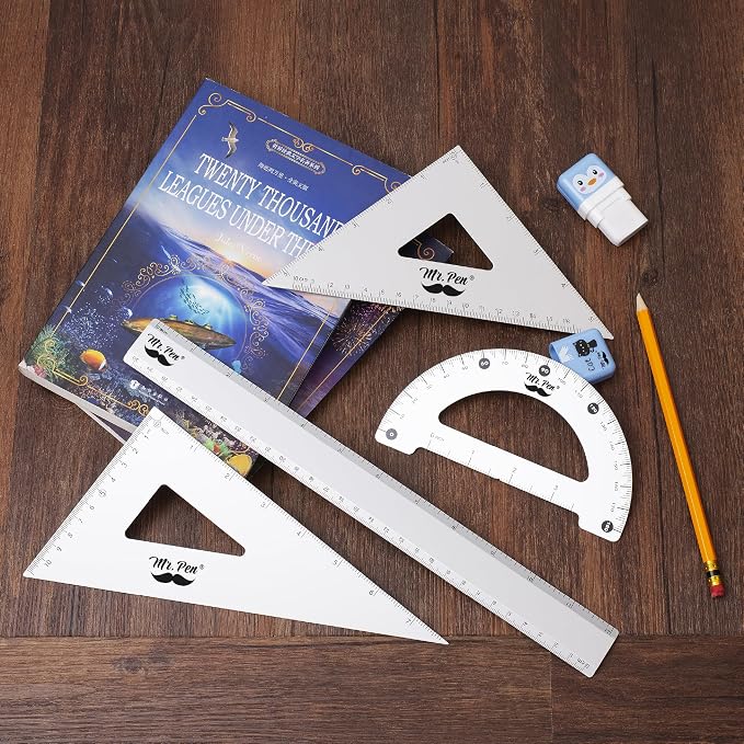 Mr. Pen- Metal Geometry Kit, 4 Pack, 45° & 30°/60° Set Squares | 6" Protractor - Image 8