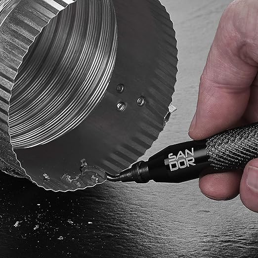 Deburring Tool with Blade - Rotary Shaft and 10 High-Speed Steel Burr Blades and Zipper Storage Case - Machinist Tool for Metal, Aluminum, Copper, Plastic Pipe, 3D Printing, Brass, Black