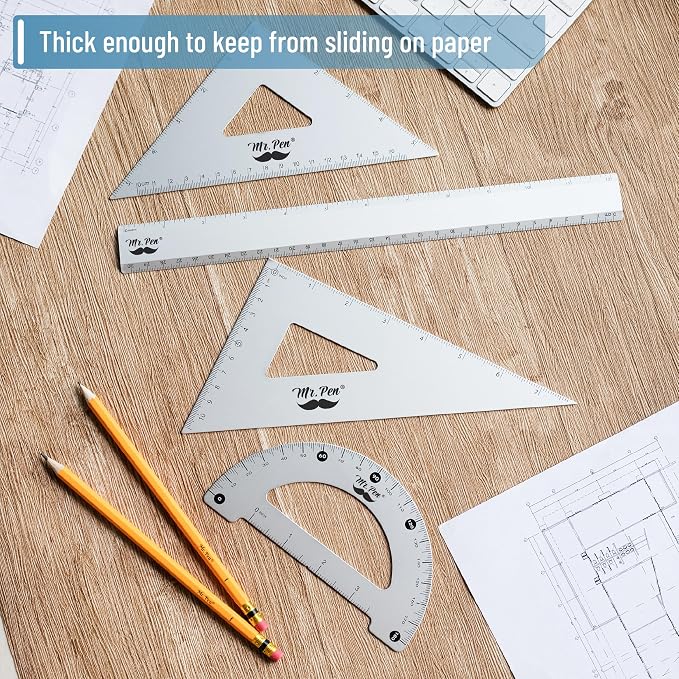 Mr. Pen- Metal Geometry Kit, 4 Pack, 45° & 30°/60° Set Squares | 6" Protractor - Image 6