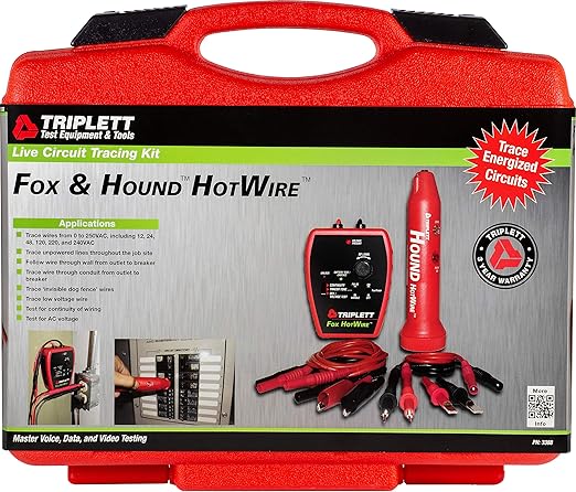 Triplett 3388 Fox & Hound HotWire Live Wire Tone and Probe Wire Tracing Kit with Adjustable Sensitivity - Traces Wires from 0 ~ 250 VAC and up to 1000 ft,Black
