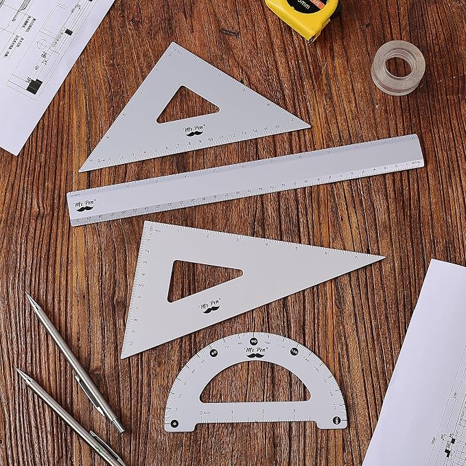 Mr. Pen- Metal Geometry Kit, 4 Pack, 45° & 30°/60° Set Squares | 6" Protractor - Image 8