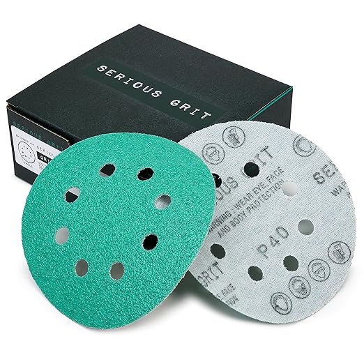 Sanding Discs 5 Inch 8 Hole 40 Grit - Heavy-Duty Hook & Loop Wet Dry Film Sandpaper Discs - Extra Coarse Sand Paper for Random Orbital Sanders - Wood, Automotive, Metal, etc - 25 Pack Box