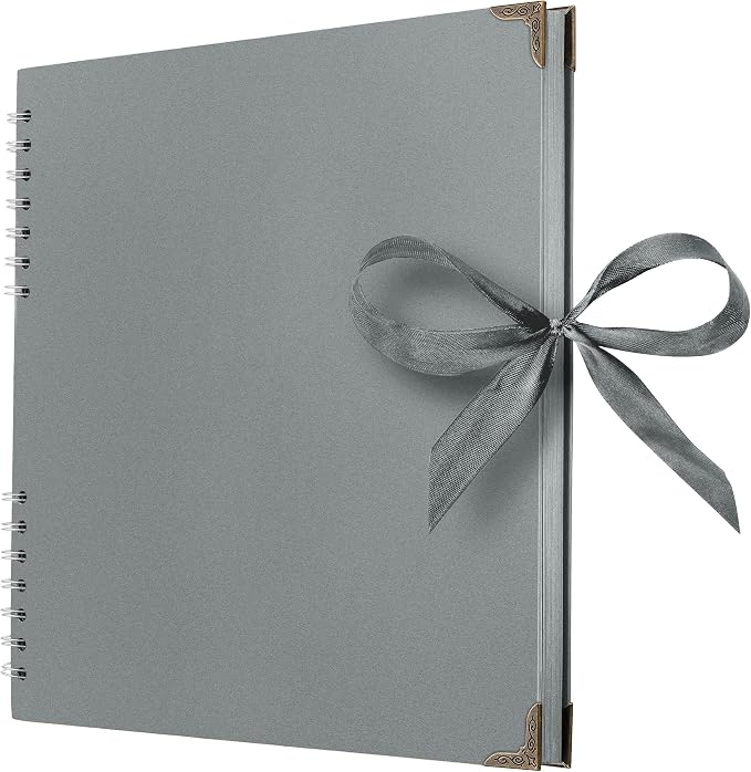 Bstorify Square Scrapbook Photo Albums 80 Pages Grey Thick Paper, Ribbon Closure by Bstorify