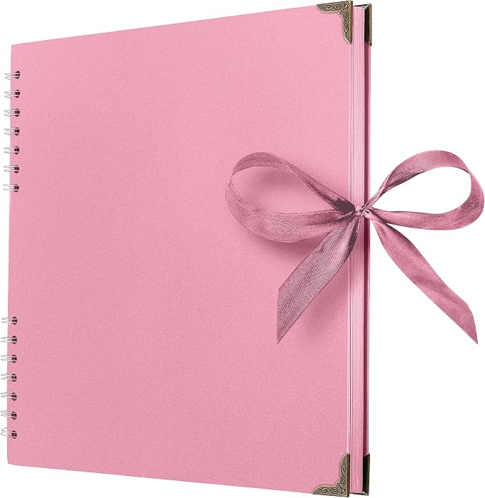 Bstorify Square Scrapbook Photo Albums 80 Pages Pink Thick Paper, Ribbon Closure by Bstorify